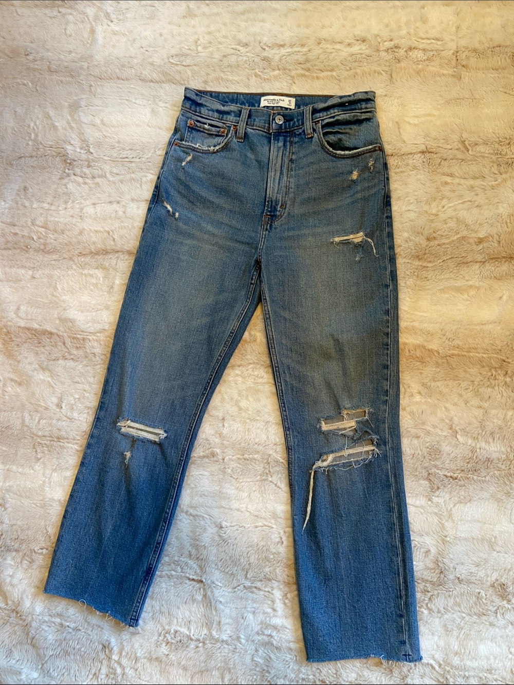 Abercrombie & Fitch Distressed Straight-Leg Jeans - Blue Wash